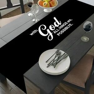 Black Inspirational Table Runner - 'With God All Things Are Possible'